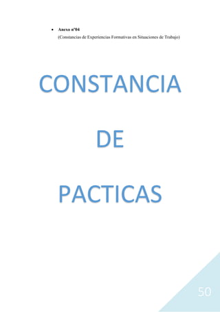 50
• Anexo nº04
(Constancias de Experiencias Formativas en Situaciones de Trabajo)
CONSTANCIA
DE
PACTICAS
 