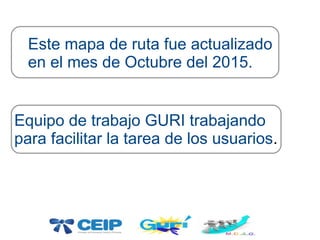 Este mapa de ruta fue actualizado
en el mes de Octubre del 2015.
Equipo de trabajo GURI trabajando
para facilitar la tarea de los usuarios.