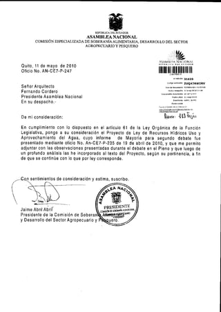 INFORME SEGUNDO DEBATE PROYECTO DE LEY DE RECURSOS HIDRICOS, USO Y APROVECHAMIENTO DEL AGUA