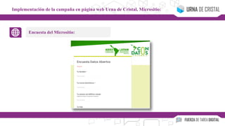 Encuesta del Micrositio:
Implementación de la campaña en página web Urna de Cristal, Micrositio:
 