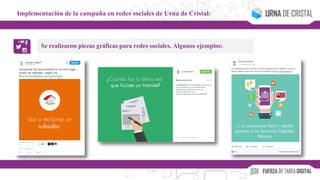 Se realizaron piezas gráficas para redes sociales. Algunos ejemplos:
Implementación de la campaña en redes sociales de Urna de Cristal:
 