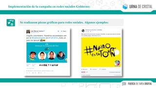 Se realizaron piezas gráficas para redes sociales. Algunos ejemplos:
Implementación de la campaña en redes sociales Gobierno:
 