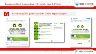 Se realizaron piezas gráficas para redes sociales. Algunos ejemplos:
Implementación de la campaña en redes sociales Urna de Cristal:
 