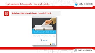 Implementación de la campaña - Correo electrónico
Boletín territorial enviado por Urna de Cristal:
 