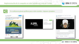 Se realizaron piezas gráficas para redes sociales. Algunos ejemplos:
Implementación de la campaña en redes sociales de Urna de Cristal:
 