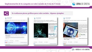 Se realizaron piezas gráficas para redes sociales. Algunos ejemplos:
Implementación de la campaña en redes sociales de Urna de Cristal:
 