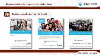 Implementación de la campaña - Correo electrónico
Boletines enviados por Urna de Cristal:
 