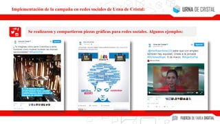 Se realizaron y compartieron piezas gráficas para redes sociales. Algunos ejemplos:
Implementación de la campaña en redes sociales de Urna de Cristal:
 
