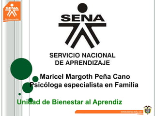 Maricel Margoth Peña Cano
   Psicóloga especialista en Familia

Unidad de Bienestar al Aprendiz
 