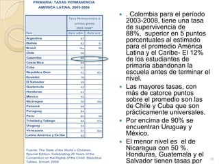 El hecho importante es la disminución generalizada de la matrícula. De los 24 departamentos, 14 disminuyen la asistencia, siendo Sucre, Caquetá, Cauca, Chocó y Valle en más de cinco veces que el total nacional.Con excepción de Guajira y Caquetá se ha alcanzado una tasa por encima del 90%. Casos excepcionalmente buenos: Boyacá y Cundinamarca que presenta cobertura universal (por encima del 98%)17