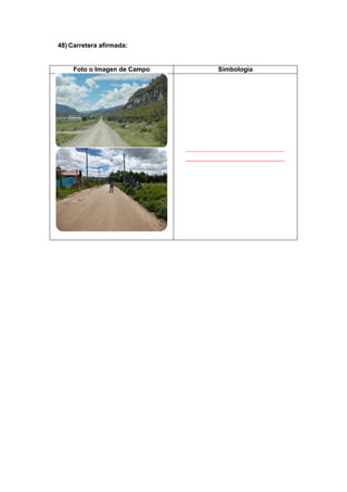 48) Carretera afirmada:
Foto o Imagen de Campo Simbología
 
