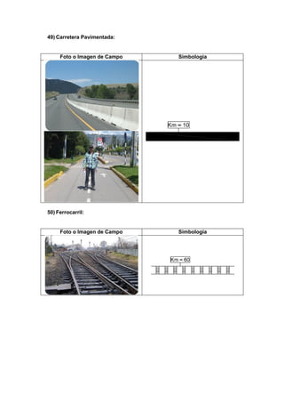 49) Carretera Pavimentada:
Foto o Imagen de Campo Simbología
50) Ferrocarril:
Foto o Imagen de Campo Simbología
 