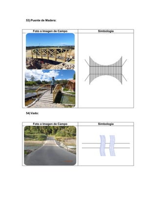 53) Puente de Madera:
Foto o Imagen de Campo Simbología
54) Vado:
Foto o Imagen de Campo Simbología
 