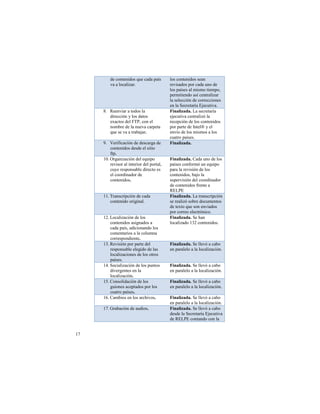 $%!&'()%(*$'+!,-%!&.$.!/.0+!       2'+!&'()%(*$'+!+%.(!
           1.!.!2'&.2*3.45!                   4%1*+.$'+!/'4!&.$.!-('!$%!
                                              2'+!/.0+%+!.2!6*+6'!)*%6/'7!
                                              /%46*)*%($'!.+0!&%()4.2*3.4!
                                              2.!+%2%&&*8(!$%!&'44%&&*'(%+!
                                              %(!2.!9%&4%).40.!:;%&-)*1.5!
       <5 =%%(1*.4!.!)'$'+!2.!                "#$%&#'%(%!!D.!+%&4%).40.!
          $*4%&&*8(!>!2'+!$.)'+!              %;%&-)*1.!&%()4.2*38!2.!
          %?.&)'+!$%2!@AB7!&'(!%2!            4%&%/&*8(!$%!2'+!&'()%(*$'+!
          ('6C4%!$%!2.!(-%1.!&.4/%).!         /'4!/.4)%!$%!E()%2F!>!%2!
          ,-%!+%!1.!.!)4.C.;.4!!              %(10'!$%!2'+!6*+6'+!.!2'+!
                                              &-.)4'!/.0+%+5!
       G5 H%4*I*&.&*8(!$%!$%+&.4J.!$%!        "#$%&#'%(%!))
           &'()%(*$'+!$%+$%!%2!+*)*'!
           I)/!!
       "K5 L4J.(*3.&*8(!$%2!%,-*/'!           "#$%&#'%(%!!M.$.!-('!$%!2'+!
           4%1*+'4!.2!*()%4*'4!$%2!/'4).27!   /.0+%+!&'(I'468!-(!%,-*/'!
           &->'!4%+/'(+.C2%!$*4%&)'!%+!       /.4.!2.!4%1*+*8(!$%!2'+!
           %2!&''4$*(.$'4!$%!                 &'()%(*$'+7!C.;'!2.!
           &'()%(*$'+!!                       +-/%41*+*8(!$%2!&''4$*(.$'4!
                                              $%!&'()%(*$'+!I4%()%!.!
                                              =:DB:!
       ""5 A4.(+&4*/&*8(!$%!&.$.!             "#$%&#'%(%!!D.!)4.(+&4*/&*8(!
           &'()%(*$'!'4*J*(.25!               +%!4%.2*38!+'C4%!$'&-6%()'+!
                                              $%!)%?)'!,-%!+'(!%(1*.$'+!
                                              /'4!&'44%'!%2%&)48(*&'5!!
       "N5 D'&.2*3.&*8(!$%!2'+!               "#$%&#'%(%!!9%!O.(!
           &'()%(*$'+!.+*J(.$'+!.!            2'&.2*3.$'!"PN!&'()%(*$'+5!
           &.$.!/.0+7!.$*&*'(.($'!2'+!
           &'6%().4*'+!.!2.!&'2-6(.!
           &'44%+/'($*%()%!!!
       "P5 =%1*+*8(!/'4!/.4)%!$%2!            "#$%&#'%(%!!9%!22%18!.!&.C'!
           4%+/'(+.C2%!%2%J*$'!$%!2.+!        %(!/.4.2%2'!.!2.!2'&.2*3.&*8(5!
           2'&.2*3.&*'(%+!$%!2'+!')4'+!
           /.0+%+5!
       "Q5 9'&*.2*3.&*8(!$%!2'+!/-()'+!       "#$%&#'%(%!!9%!22%18!.!&.C'!
           $*1%4J%()%+!%(!2.!                 %(!/.4.2%2'!.!2.!2'&.2*3.&*8(5!
           2'&.2*3.&*8(!!
       "R5 M'(+'2*$.&*8(!$%!2'+!              "#$%&#'%(%!!9%!22%18!.!&.C'!
           J-*'(%+!.&%/).$'+!/'4!2'+!         %(!/.4.2%2'!.!2.!2'&.2*3.&*8(5!
           &-.)4'!/.0+%+!!
       "S5 M.6C*'+!%(!2'+!.4&O*1'+!!          "#$%&#'%(%!!9%!22%18!.!&.C'!
                                              %(!/.4.2%2'!.!2.!2'&.2*3.&*8(5!
       "#5 T4.C.&*8(!$%!.-$*'+!!              "#$%&#'%(%!!9%!22%18!.!&.C'!
                                              $%+$%!2.!9%&4%).40.!:;%&-)*1.!
                                              $%!=:DB:!&'().($'!&'(!2.!


"
! #!
 