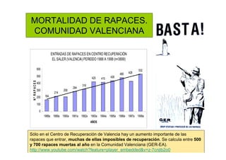 MORTALIDAD DE RAPACES.
COMUNIDAD VALENCIANA
ENTRADAS DE RAPACES EN CENTRO RECUPERACIÓN
EL SALER (VALENCIA) PERIODO 1988 A ...