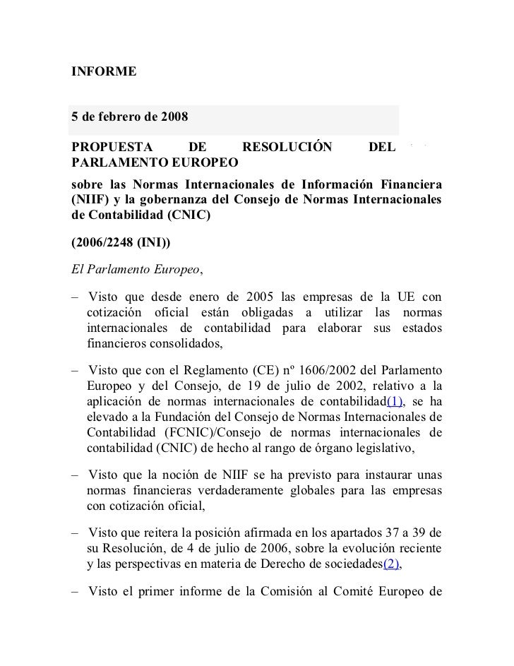 Informe sobre niif para pymes del paralamento europeo Informe sobre niif para pymes del paralamento europeo