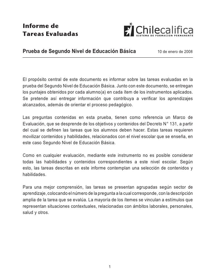 Informe de Tareas Evaluadas SEGUNDO NIVEL BÁSICA