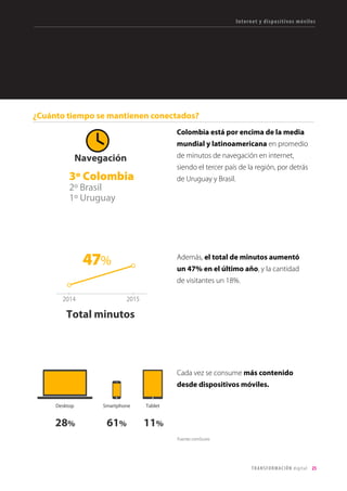 2. El entorno digital
en Colombia
INTERNET Y DISPOSITIVOS MÓVILES
INVERSIONES PUBLICITARIAS
EL CONSUMO DE MEDIOS ON LINE
REDES SOCIALES
ECOMMERCE
ENLACES
26
31
36
40
43
46
Apoya:
 