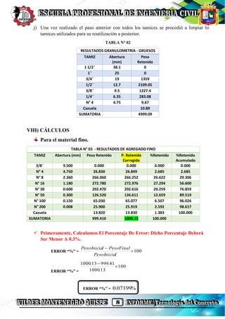 INFORME DE GRANULOMETRÍA - TECNOLOGIA DEL CONCRETO | MODULO DE FINEZA | PDF