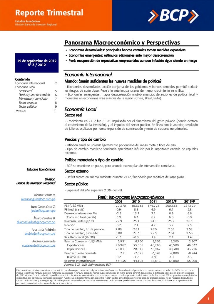 Informe trimestral BCP Setiembre 2012