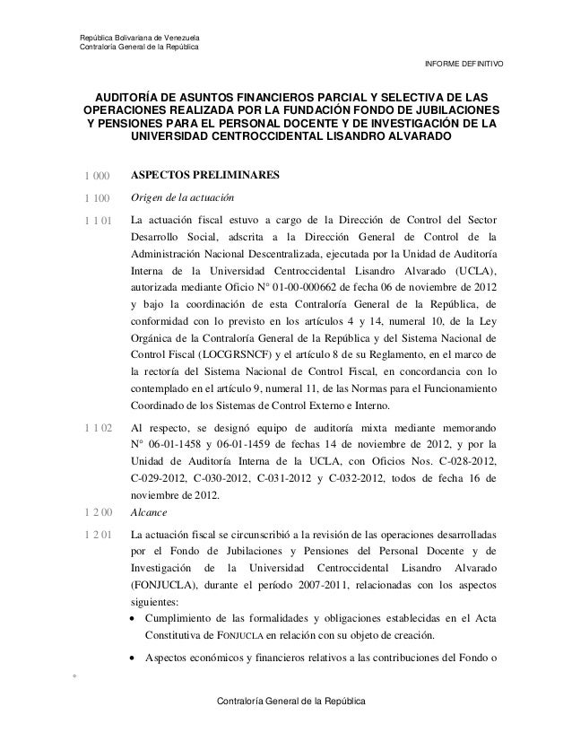 FONJUCLA - Informe de la Contraloría General de Republica