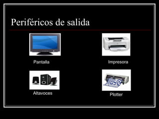 Periféricos de salida Pantalla Impresora Altavoces Plotter