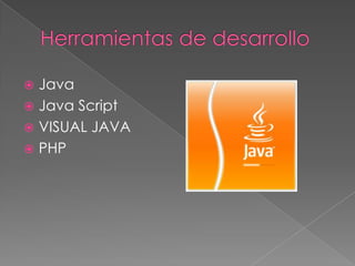  Java
 Java Script
 VISUAL JAVA
 PHP
 