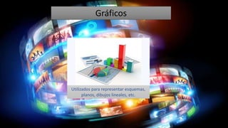 Gráficos
Utilizados para representar esquemas,
planos, dibujos lineales, etc.
 