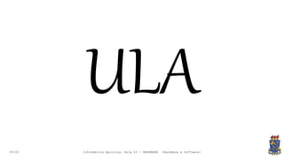09:00
ULA
Informática Agrícola: Aula 03 - HARDWARE (Hardware e Software)
 
