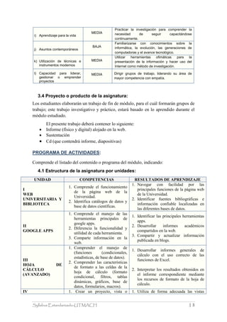 Syllabus Informatica Básica II