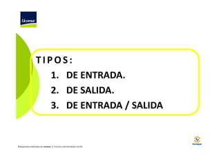 TIPOS:
1. DE ENTRADA.
2. DE SALIDA.
3. DE ENTRADA / SALIDA

©Diapositivas elaboradas por Ucomur: D. Francisco José Hernández Carrillo.

 