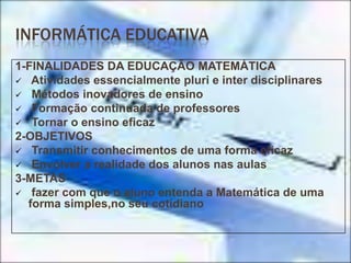 INFORMÁTICA EDUCATIVA 1-FINALIDADES DA EDUCAÇÃO MATEMÁTICA ,[object Object]