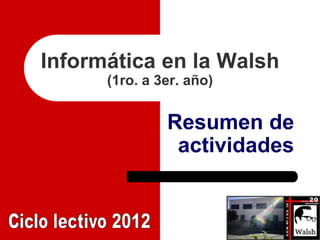 Informática en la Walsh
      (1ro. a 3er. año)


               Resumen de
                actividades
 
