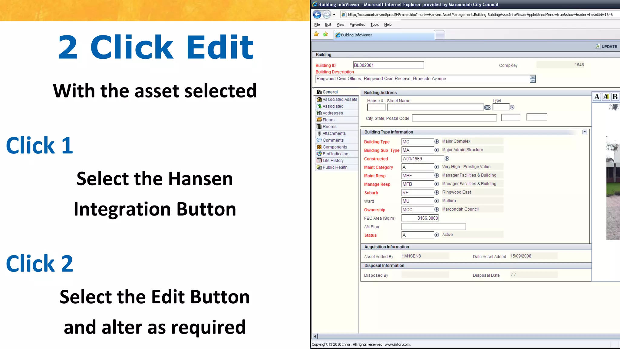 GIS layer only stores COMPKEYPhotos referenced from Comments section in HansenAttributes directly from HansenWO, Inspections, Video, Associated Assets all referenced and made available to end users in IntraMaps