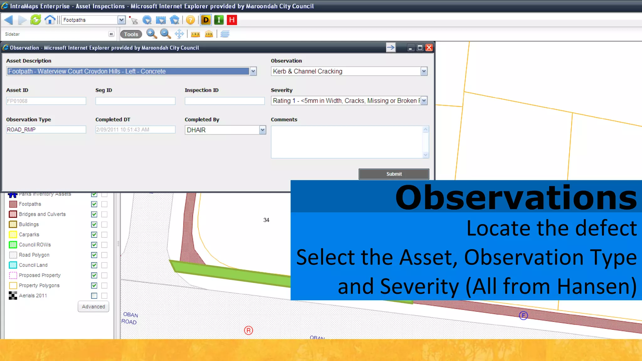 InspectionsSelect AssetEnter comments if required