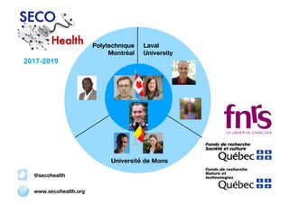 University of Mons
Laval
University
Polytechnique
Montréal
Université de Mons
www.secohealth.org
@secohealth
2017-2019
 