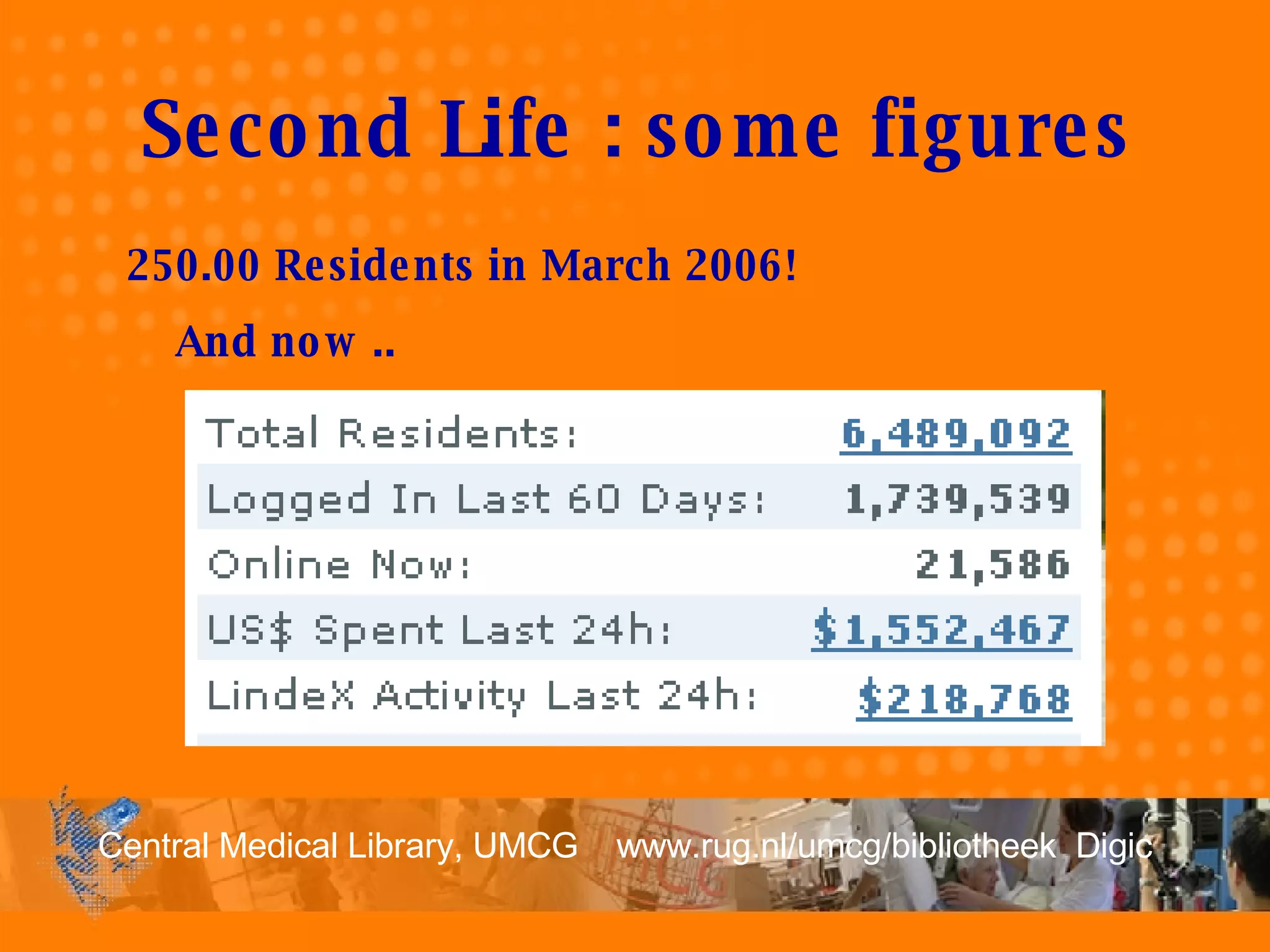 Second Life : some figures 250.00 Residents in March 2006!  And now .. 