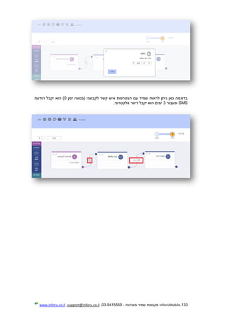 133.InforUMobile‫מערכות‬ ‫שמיר‬ ‫מקבוצת‬-9415550-03,support@inforu.co.il,www.inforu.co.il
‫זמן‬ ‫(בטווח‬ ‫לקבוצה‬ ‫קשר‬ ‫איש‬ ‫הצטרפות‬ ‫עם‬ ‫שמיד‬ ‫לראות‬ ‫ניתן‬ ‫כאן‬ ‫בדוגמה‬0‫הודעת‬ ‫יקבל‬ ‫הוא‬ )
SMS‫וכעבור‬3.‫אלקטרוני‬ ‫דיוור‬ ‫יקבל‬ ‫הוא‬ ‫ימים‬
 