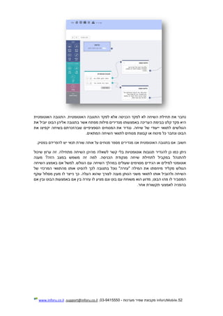 52.InforUMobile‫מערכות‬ ‫שמיר‬ ‫מקבוצת‬-9415550-03,support@inforu.co.il,www.inforu.co.il
‫נחבר‬‫את‬‫תחילת‬‫השיחה‬‫לא‬‫לפקד‬‫הכניסה‬‫אלא‬‫לפקד‬‫התגובה‬.‫האוטומטית‬‫התגובה‬‫האוטומטית‬
‫היא‬‫פקד‬‫קלט‬‫בבימת‬‫העריכה‬‫באמצעותו‬‫מגדירים‬‫מילות‬‫מפתח‬‫אשר‬‫בתגובה‬‫אליהן‬‫הבוט‬‫יוביל‬‫את‬
‫הגולשים‬‫לתוואי‬‫ייע‬‫ודי‬‫של‬.‫שיחה‬‫נגדיר‬‫את‬‫המ‬‫נוחים‬‫הספציפיים‬‫שבהזכרתם‬‫בשיחה‬‫יקפיצו‬‫את‬
‫הבוט‬‫ו‬‫נחבר‬‫מ‬ ‫קבוצת‬ ‫או‬ ‫מינוח‬ ‫כל‬‫המתאים‬ ‫השיחה‬ ‫לתוואי‬ ‫נוחים‬.
‫חשוב‬:‫אם‬‫בתגו‬‫בה‬‫האוטומטית‬‫אנו‬‫מגדירים‬‫מספר‬‫מ‬‫נוחים‬‫על‬‫אותה‬‫שורת‬‫תנאי‬‫יש‬‫להפ‬‫רידם‬‫בפסיק‬.
‫ניתן‬‫כמו‬‫כן‬‫להגדיר‬‫תגובות‬‫אוטומטיות‬‫בלי‬‫קשר‬‫לשאלה‬‫מהיכן‬‫השיחה‬.‫מתחילה‬‫זה‬‫ערוץ‬‫שיכול‬
‫להתנהל‬‫במקביל‬‫לתחילת‬‫שיחה‬‫מנקודת‬.‫הכניסה‬‫למה‬‫זה‬‫משמש‬‫במצב‬?‫הזה‬‫מע‬‫נה‬
‫אוטומטי‬‫למילים‬‫או‬‫הג‬‫י‬‫דים‬‫מסוי‬‫מים‬‫שעולים‬‫במהלך‬‫השיחה‬‫עם‬.‫הגולש‬‫למשל‬‫אם‬‫באמצע‬‫השיחה‬
‫הגולש‬‫מקלי‬‫ד‬‫מיוזמתו‬‫את‬‫המילה‬"‫"עזרה‬‫נוכל‬‫בתגובה‬‫לכך‬‫להסיט‬‫אותו‬‫מהתוואי‬‫המרכזי‬‫של‬
‫השיחה‬‫ולהוביל‬‫אותו‬‫לתוואי‬‫משני‬‫הנותן‬‫מענה‬‫לצורך‬‫שהוא‬.‫העלה‬‫כך‬‫נייצר‬‫לו‬‫מעין‬‫מסלול‬‫עוקף‬
‫המסביר‬‫לו‬‫מהו‬,‫הבוט‬‫מדוע‬‫הוא‬‫משוחח‬‫עם‬‫בוט‬‫וגם‬‫מציע‬‫לו‬‫עזרה‬‫בין‬‫אם‬‫באמצעות‬‫הבוט‬‫ובין‬‫אם‬
‫בהפניה‬‫לאמצ‬‫עי‬‫תקשורת‬‫אחר‬.
 