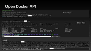 Open Docker API
Docker host
Client Host
Geek
 