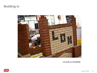 6June 9, 2016
Building in
CC photo by WorldSkills
 