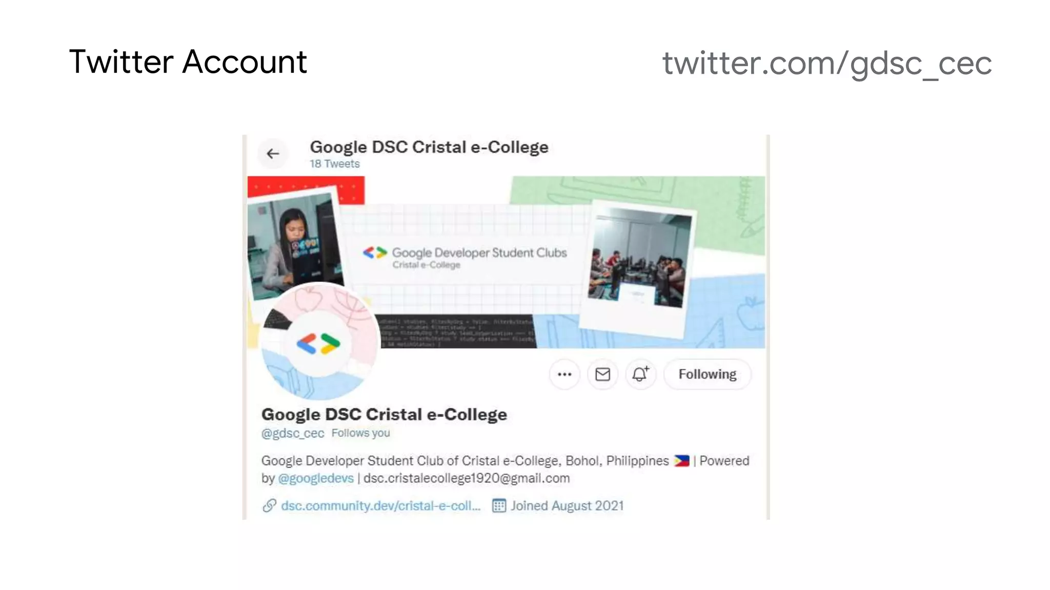 Twitter Account twitter.com/gdsc_cec
 