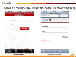 Aplikacje mobilne projektuje się inaczej niż strony mobilne




        aplikacja mBank             strona mobilna mBank
 