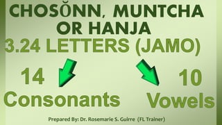 CHOSŎNN,
Prepared By: Dr. Rosemarie S. Guirre (FL Trainer)
OR HANJA
MUNTCHA
 