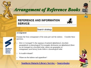 8




Arrangement of Reference Books




 •   Southern Ontario Library Service -- Sourcebooks
 