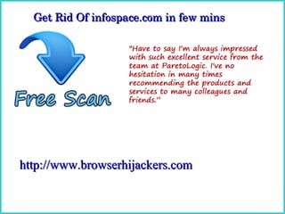 Get Rid Of infospace.com in few mins  
  Get Rid Of infospace.com in few mins 




http://www.browserhijackers.com
 