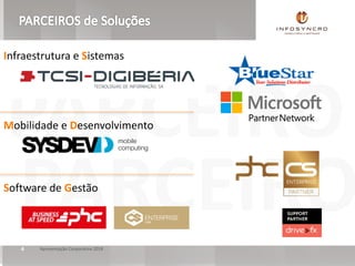 PARCEIRO
PARCEIRO4 Apresentação Corporativa 2018
Infraestrutura e Sistemas
Mobilidade e Desenvolvimento
Software de Gestão
 