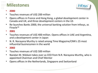 Milestones
• 2000
• Touches revenues of US$ 200 million
• Opens offices in France and Hong Kong, a global development cent...