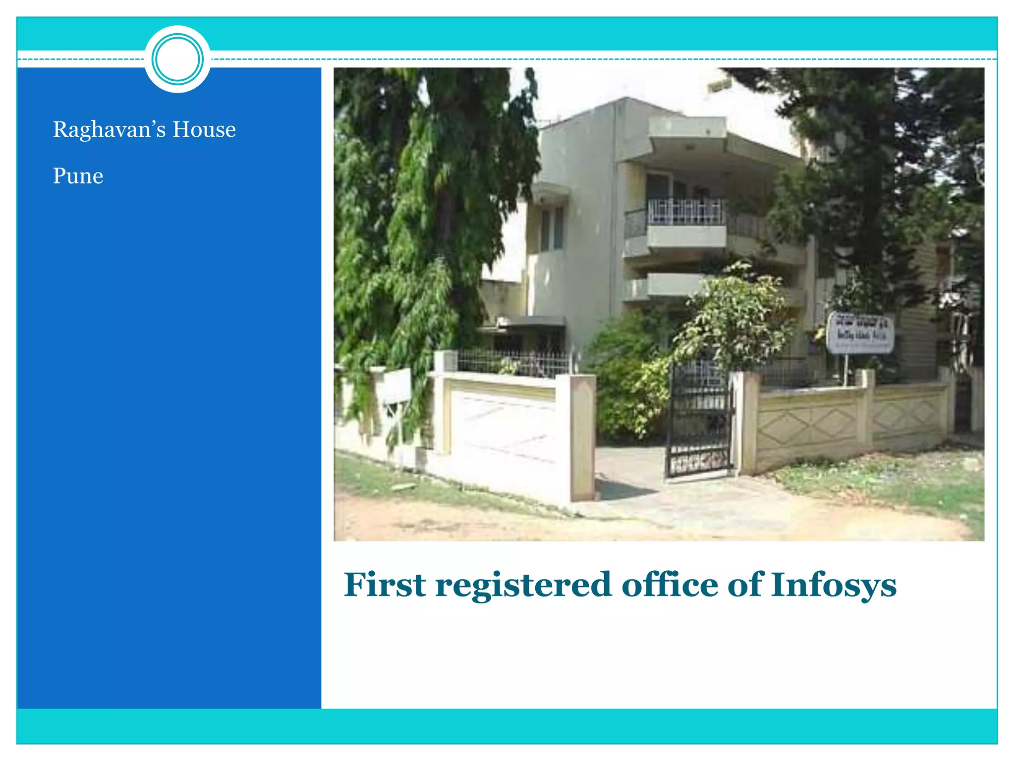 Raghavan‟s House
Pune

First registered office of Infosys

 