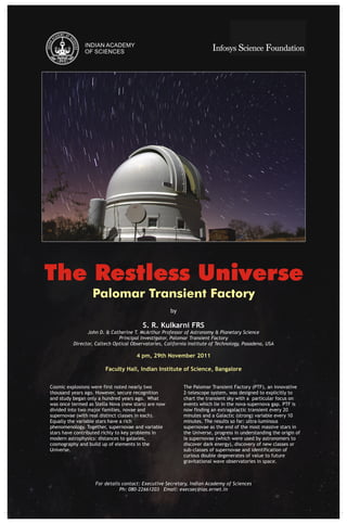 Public Lecture: The Restless Universe: Palomar Transient Factory